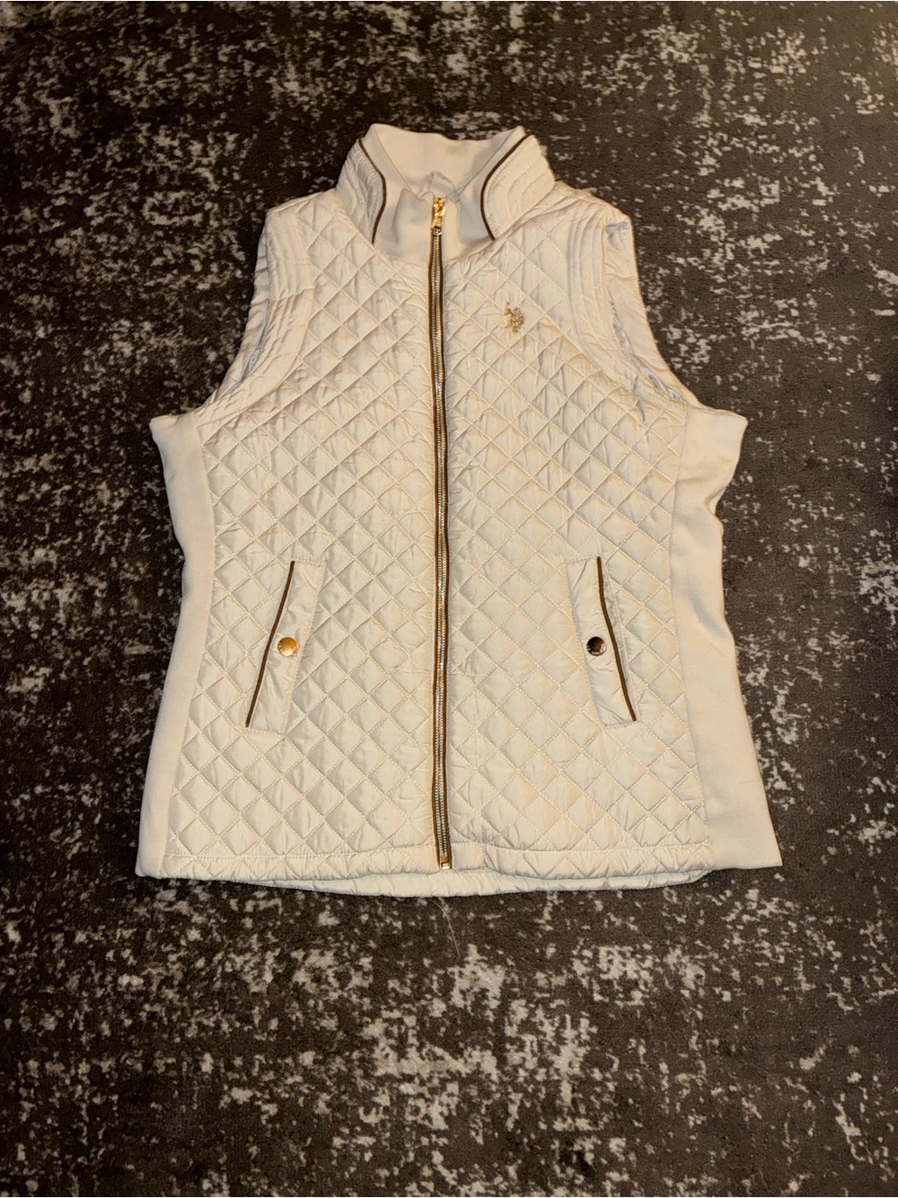 Polo Assn. Quilted Ivory Women's Vest with Gold Trim